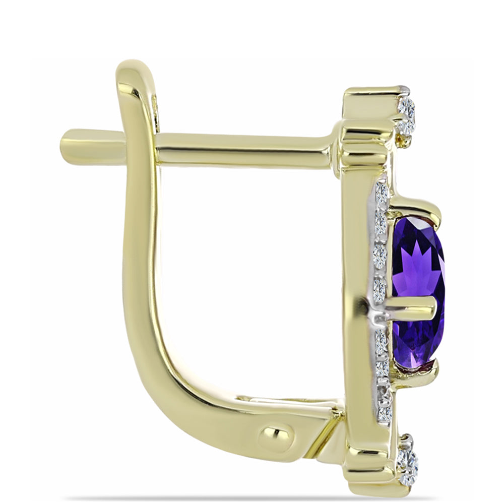 Pozlacené Stříbro 925/1000 - Náušnice s Marockým Ametystem a Bílým Topazem - Karátové číslo: 1.47. přibližná hmotnost: 3.94 gramů 2 