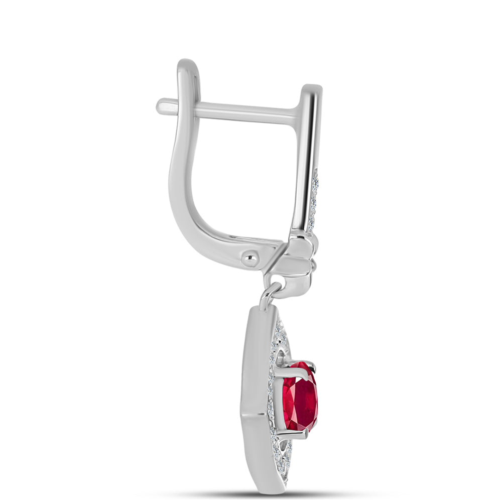 Stříbro 925/1000 - Náušnice s Madagaskarským Rubínem a Bílým Topazem - Karátové číslo: 1.9. přibližná hmotnost: 4.68 gramů 2 