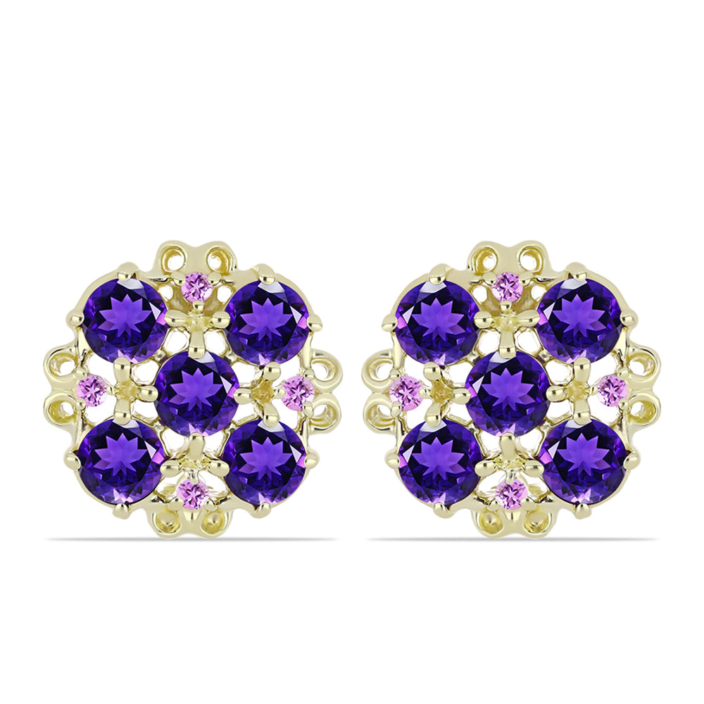 Pozlacené Stříbro 925/1000 - Náušnice s Marockým Ametystem a Brazilským Ametystem - Karátové číslo: 2.59. přibližná hmotnost: 4.63 gramů 1 