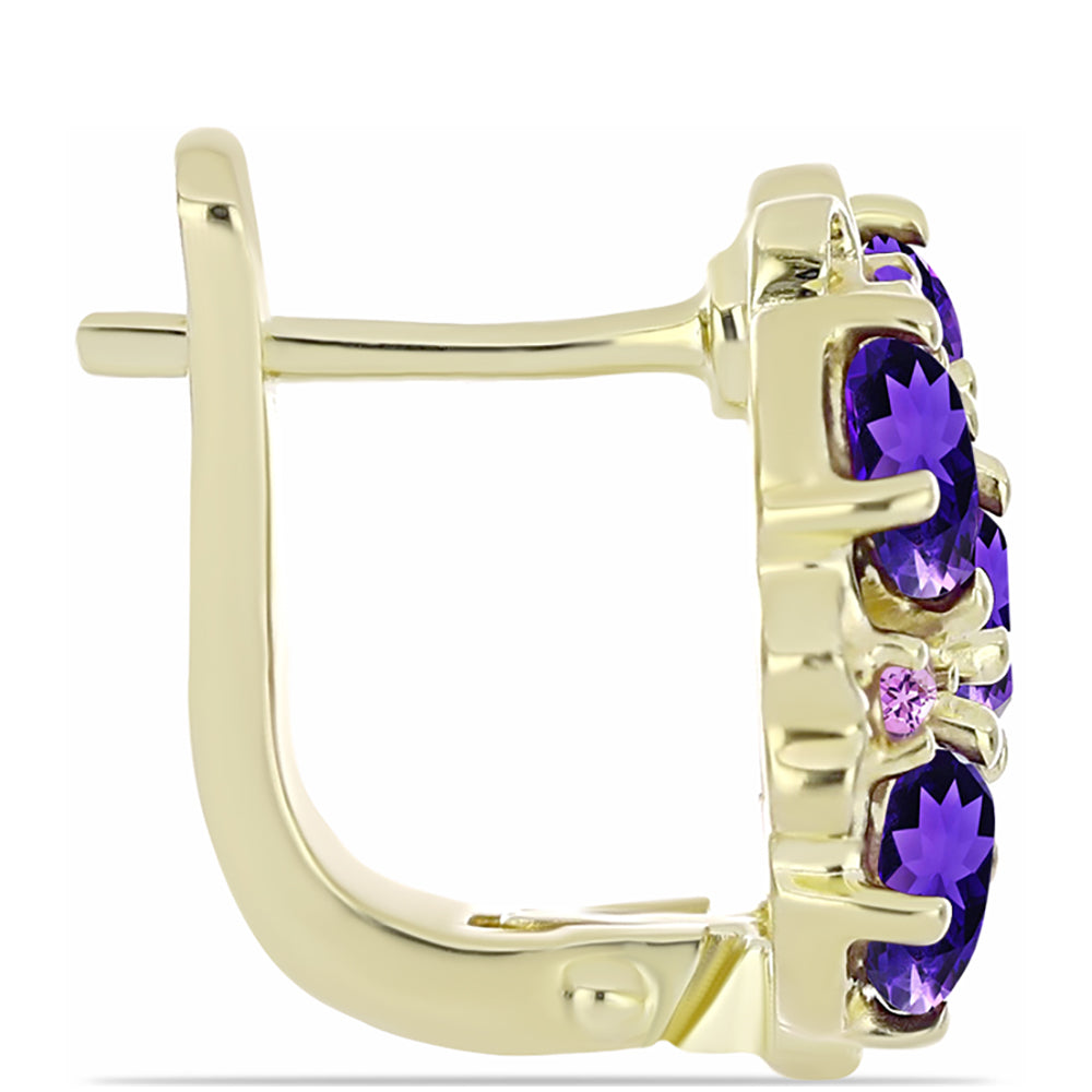 Pozlacené Stříbro 925/1000 - Náušnice s Marockým Ametystem a Brazilským Ametystem - Karátové číslo: 2.59. přibližná hmotnost: 4.63 gramů 2 