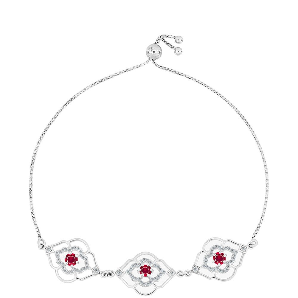Stříbro 925/1000 - Náramek s Madagaskarským Rubínem a Bílým Topazem - Karátové číslo: 1.82. přibližná hmotnost: 5.59 gramů