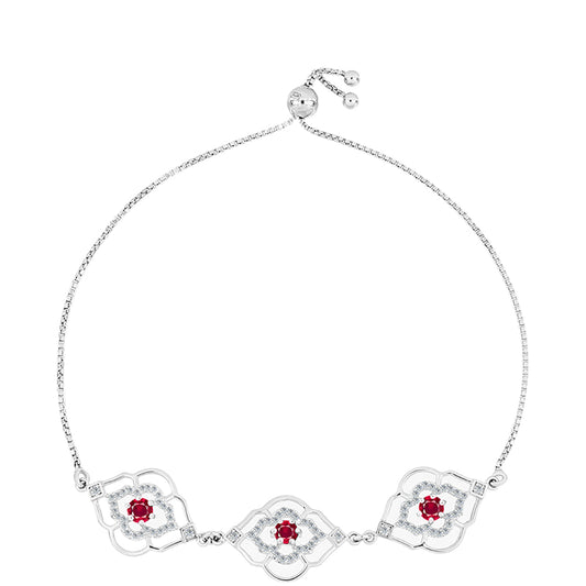 Stříbro 925/1000 - Náramek s Madagaskarským Rubínem a Bílým Topazem - Karátové číslo: 1.82. přibližná hmotnost: 5.59 gramů