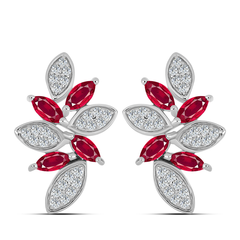 Stříbro 925/1000 - Náušnice s Madagaskarským Rubínem a Bílým Topazem - Karátové číslo: 1.95. přibližná hmotnost: 5.12 gramů 1 