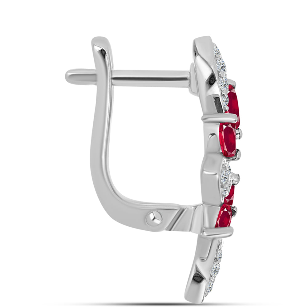 Stříbro 925/1000 - Náušnice s Madagaskarským Rubínem a Bílým Topazem - Karátové číslo: 1.95. přibližná hmotnost: 5.12 gramů