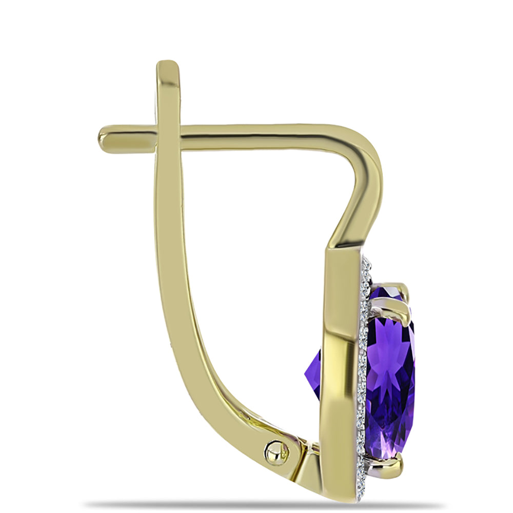 Pozlacené Stříbro 925/1000 - Náušnice s Marockým Ametystem a Bílým Topazem - Karátové číslo: 4.23. přibližná hmotnost: 4.62 gramů