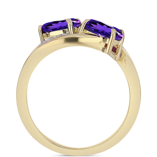 Pozlacené Stříbro 925/1000 - Prsten s Marockým Ametystem a Bílým Topazem - Karátové číslo: 1.49. přibližná hmotnost: 3 gramů