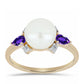 Pozlacené Stříbro 925/1000 - Prsten s Marockým Ametystem a Bílou Sladkovodní Perlou - Karátové číslo: 5.69. přibližná hmotnost: 3.82 gramů