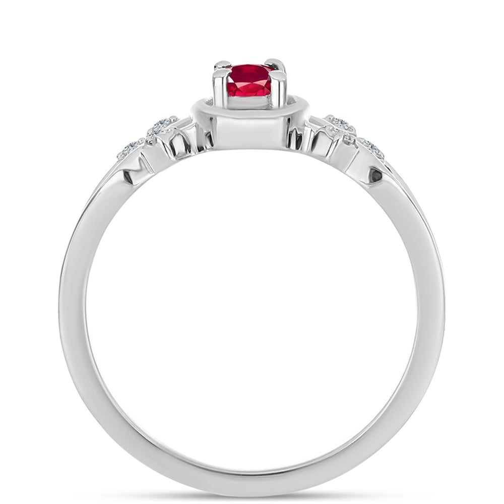 Stříbro 925/1000 - Prsten s Madagaskarským Rubínem a Bílým Topazem - Karátové číslo: 0.41. přibližná hmotnost: 2.49 gramů