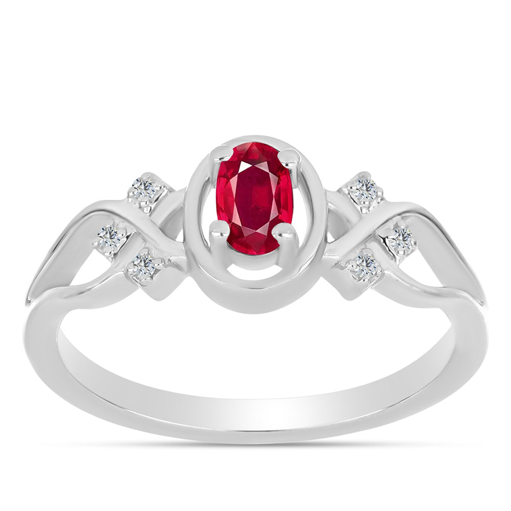 Stříbro 925/1000 - Prsten s Madagaskarským Rubínem a Bílým Topazem - Karátové číslo: 0.41. přibližná hmotnost: 2.49 gramů 3 