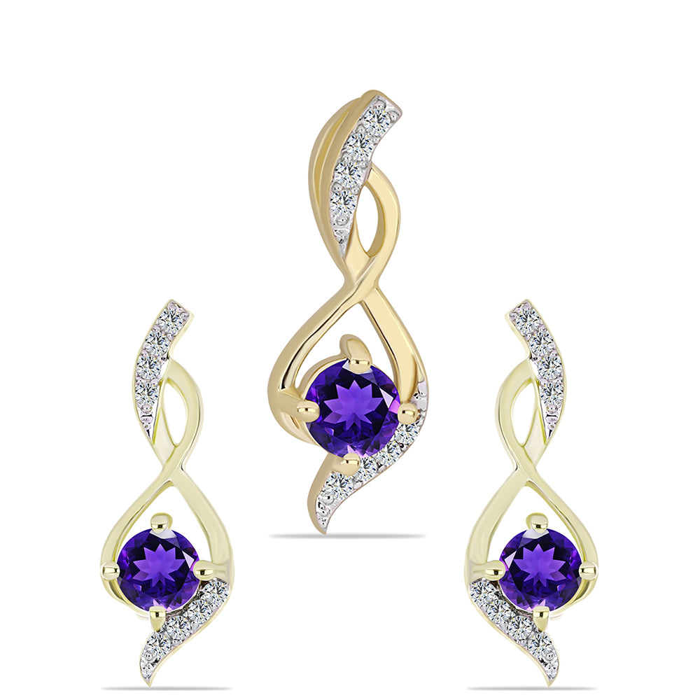 Pozlacená 925 / 1000 Sterlingové Stříbro Sada s Marockým Ametystem a Bílým Topazem ( Náušnice+Přívěsek ) 1 