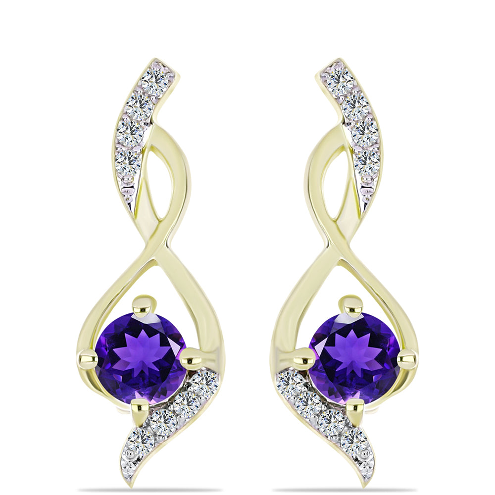 Pozlacená 925 / 1000 Sterlingové Stříbro Sada s Marockým Ametystem a Bílým Topazem ( Náušnice+Přívěsek ) 2 