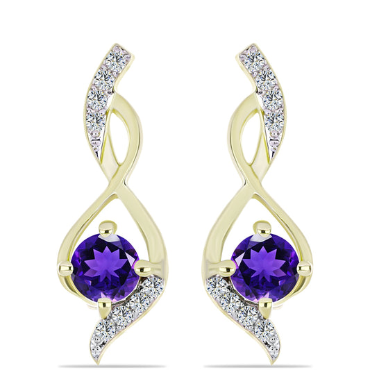 Pozlacená 925 / 1000 Sterlingové Stříbro Sada s Marockým Ametystem a Bílým Topazem ( Náušnice+Přívěsek )