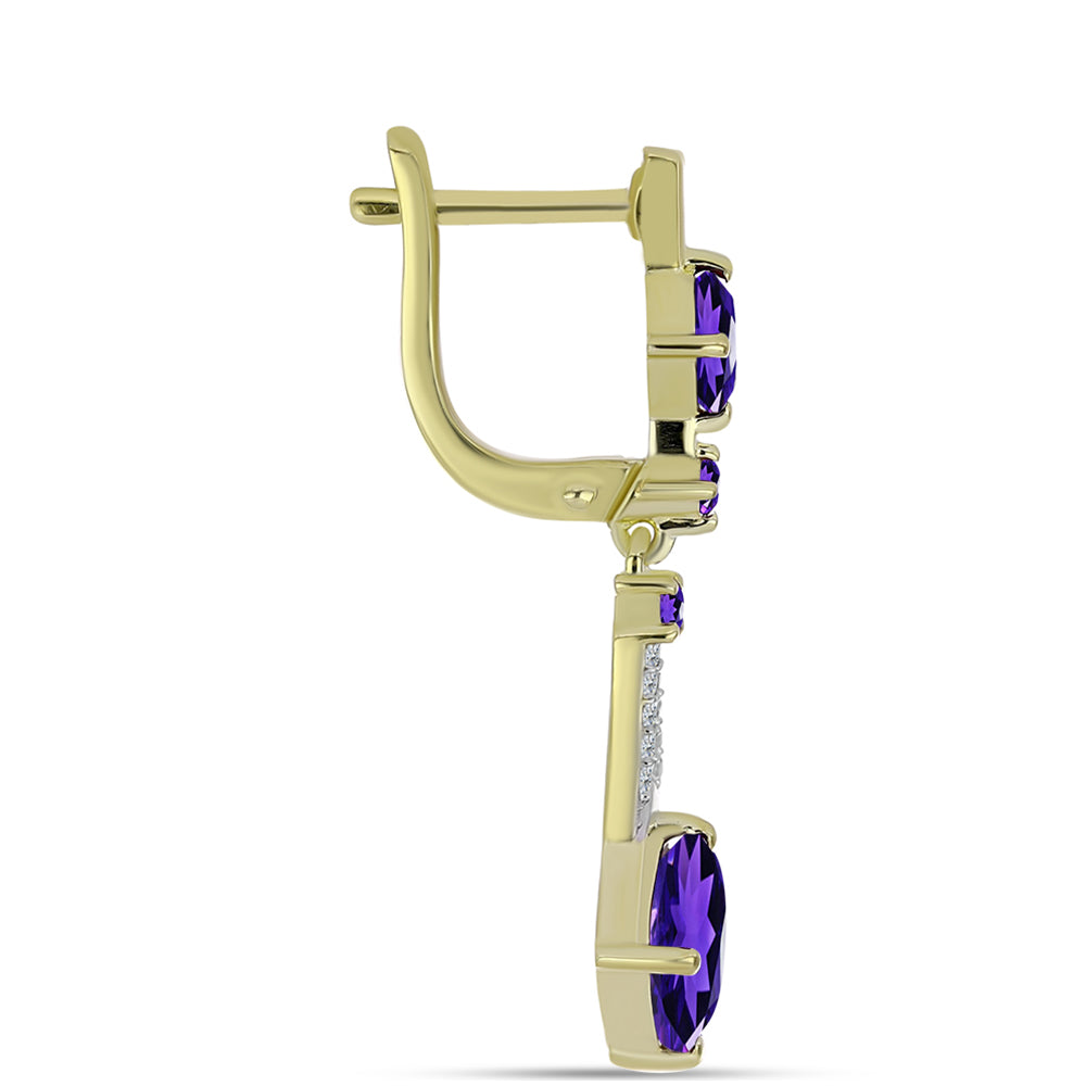 Pozlacené Stříbrné Náušnice s Marockým Ametystem a Bílým Topazem 2 