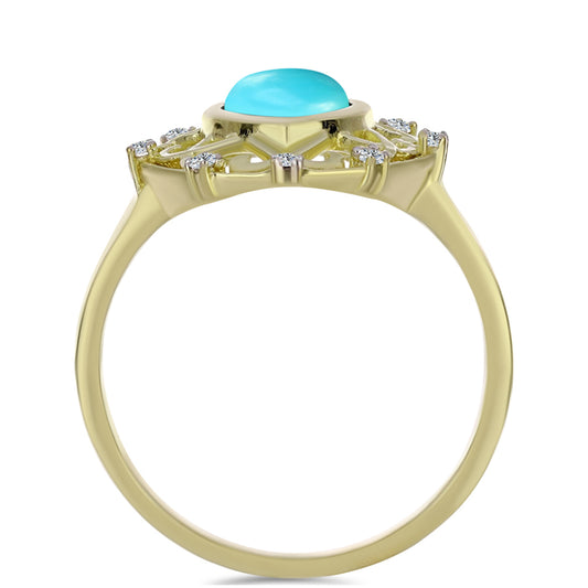 Pozlacené Stříbro 925/1000 - Prsten s Tyrkysem Sleeping Beauty a Bílým Topazem - Karátové číslo: 1.17. přibližná hmotnost: 3.53 gramů