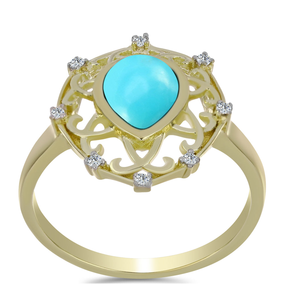 Pozlacené Stříbro 925/1000 - Prsten s Tyrkysem Sleeping Beauty a Bílým Topazem - Karátové číslo: 1.17. přibližná hmotnost: 3.53 gramů 3 