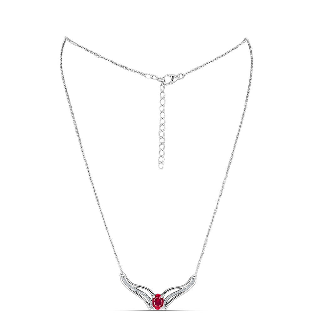Stříbro 925/1000 - Náhrdelník s Madagaskarským Rubínem a Bílým Topazem - Karátové číslo: 1.25. přibližná hmotnost: 5.2 gramů