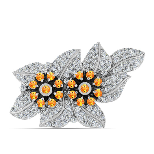 Stříbro 925/1000 - Brož s Padparadscha Safírem a Bílým Topazem - Karátové číslo: 2.03. přibližná hmotnost: 7.28 gramů