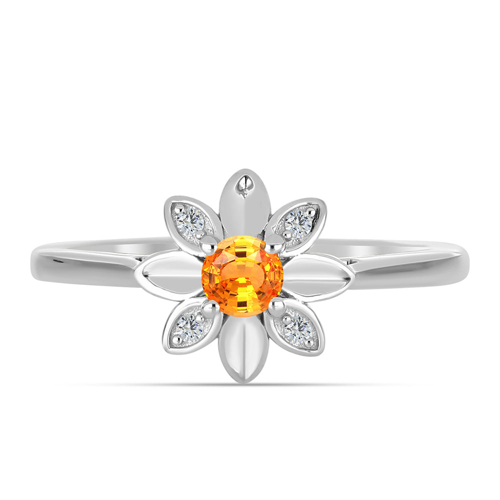 Stříbro 925/1000 - Prsten s Padparadscha Safírem a Bílým Topazem - Karátové číslo: 0.34. přibližná hmotnost: 2.82 gramů 1 