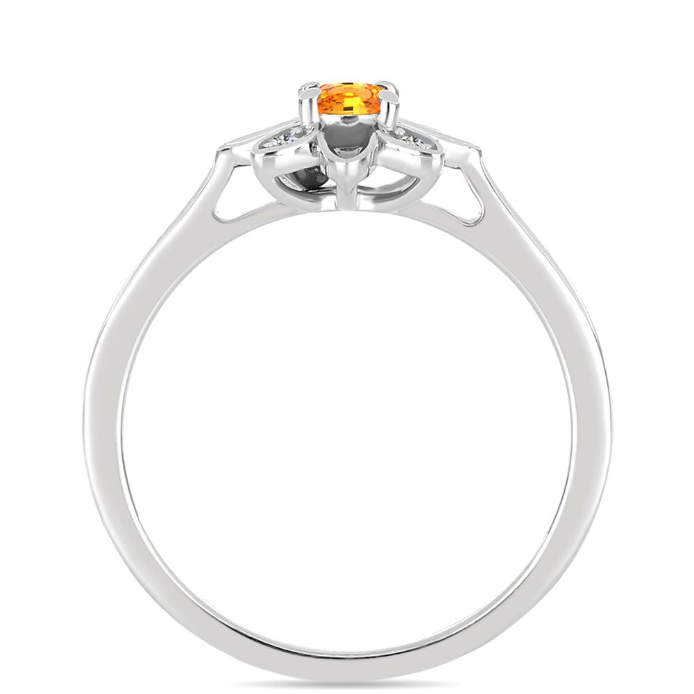 Stříbro 925/1000 - Prsten s Padparadscha Safírem a Bílým Topazem - Karátové číslo: 0.34. přibližná hmotnost: 2.82 gramů