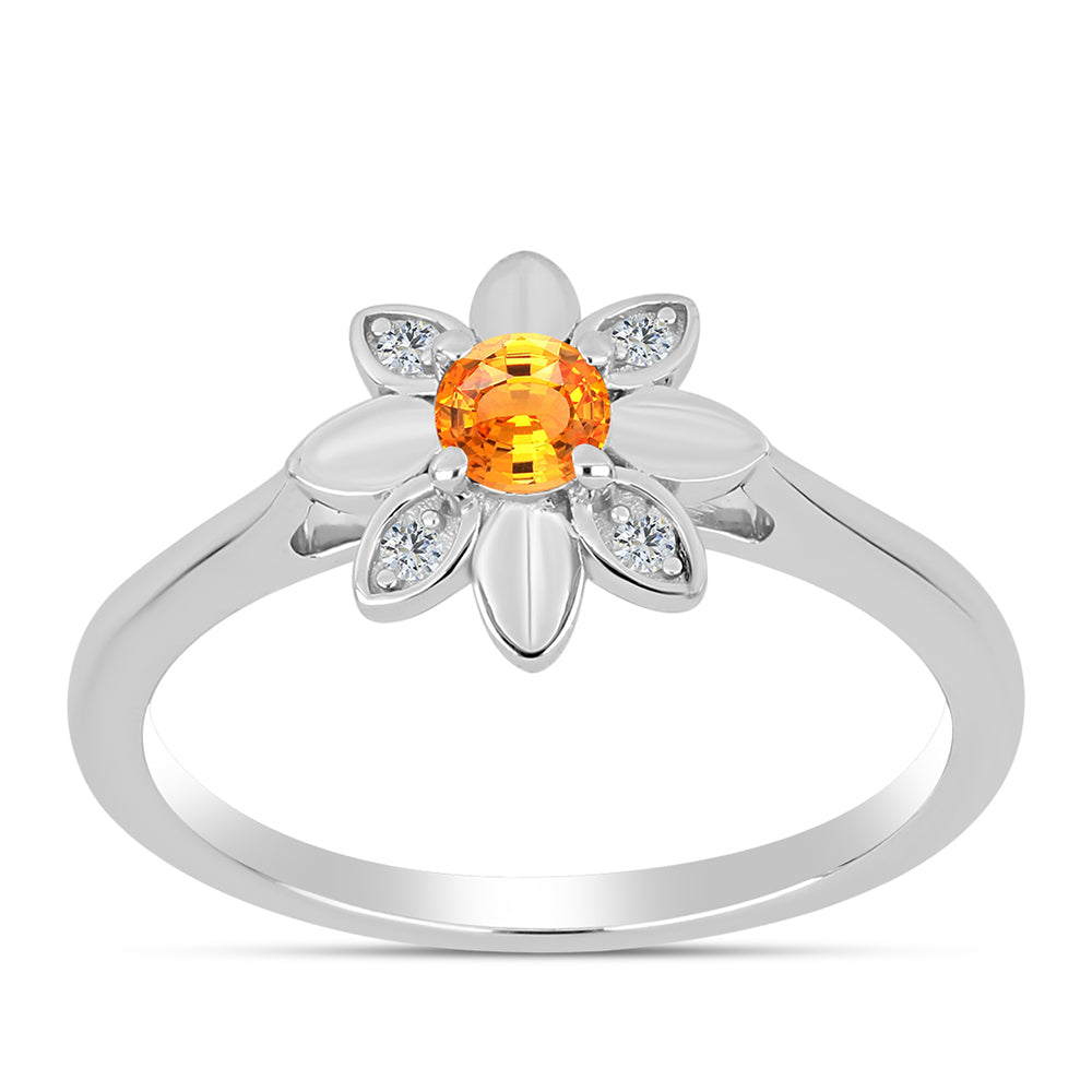 Stříbro 925/1000 - Prsten s Padparadscha Safírem a Bílým Topazem - Karátové číslo: 0.34. přibližná hmotnost: 2.82 gramů 3 