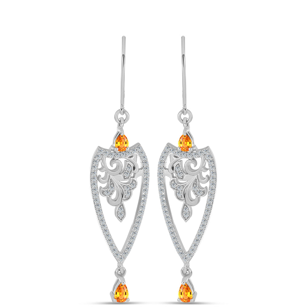 Stříbrné Náušnice s Padparadscha Safírem a Bílým Topazem