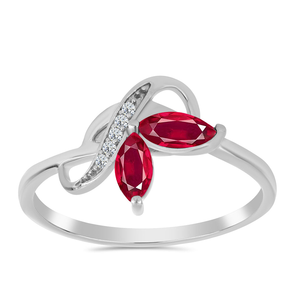 Stříbro 925/1000 - Prsten s Madagaskarským Rubínem a Bílým Topazem - Karátové číslo: 0.77. přibližná hmotnost: 1.78 gramů 3 