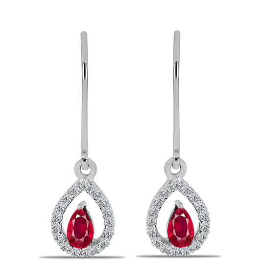 Stříbrné Náušnice s Madagaskarským Rubínem a Bílým Topazem