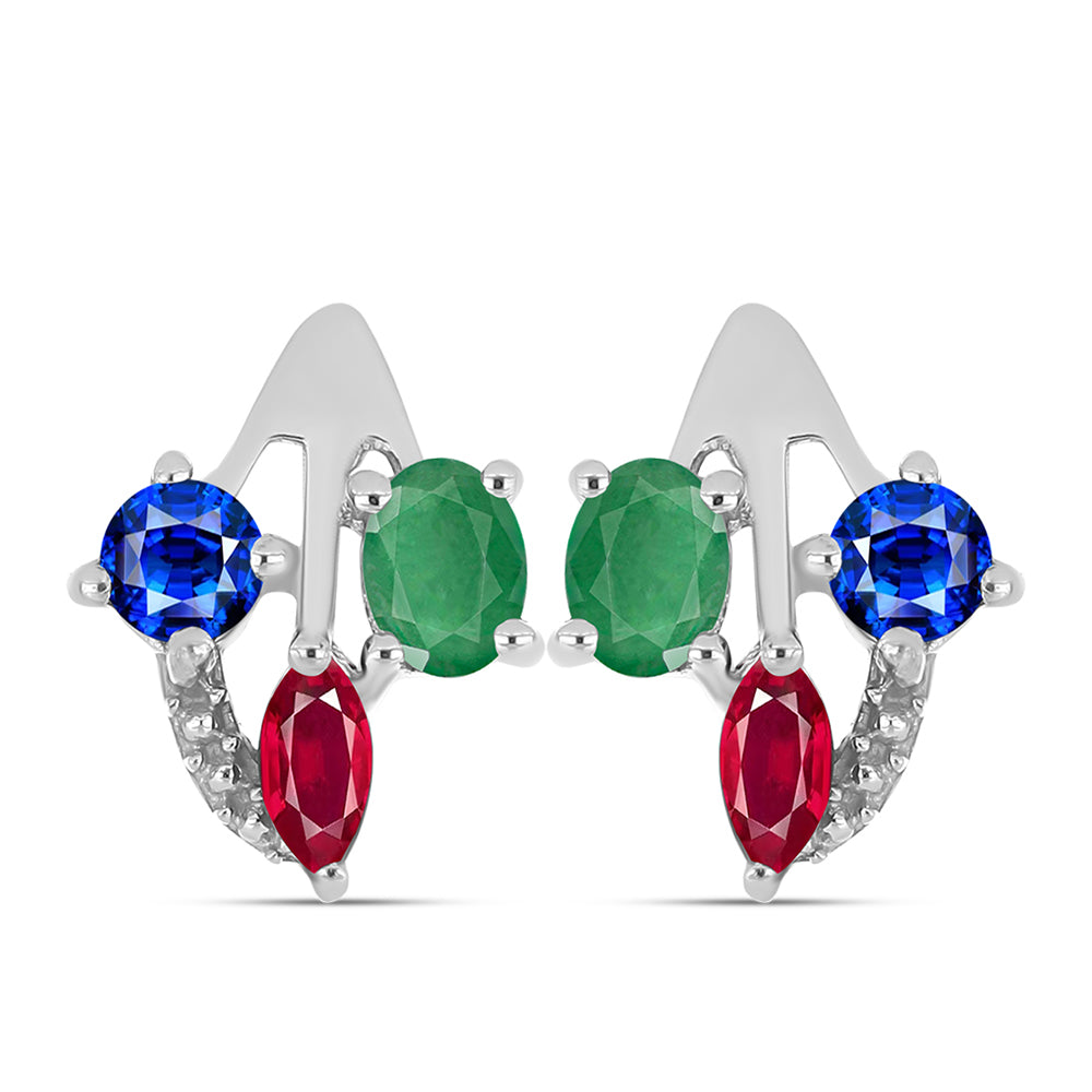 Stříbro 925/1000 - Sada s Madagaskarským Rubínem a Brazilským Smaragdem - Karátové číslo: 1.41. přibližná hmotnost: 3.98 gramů ( Náušnice+Prsten ) 2 