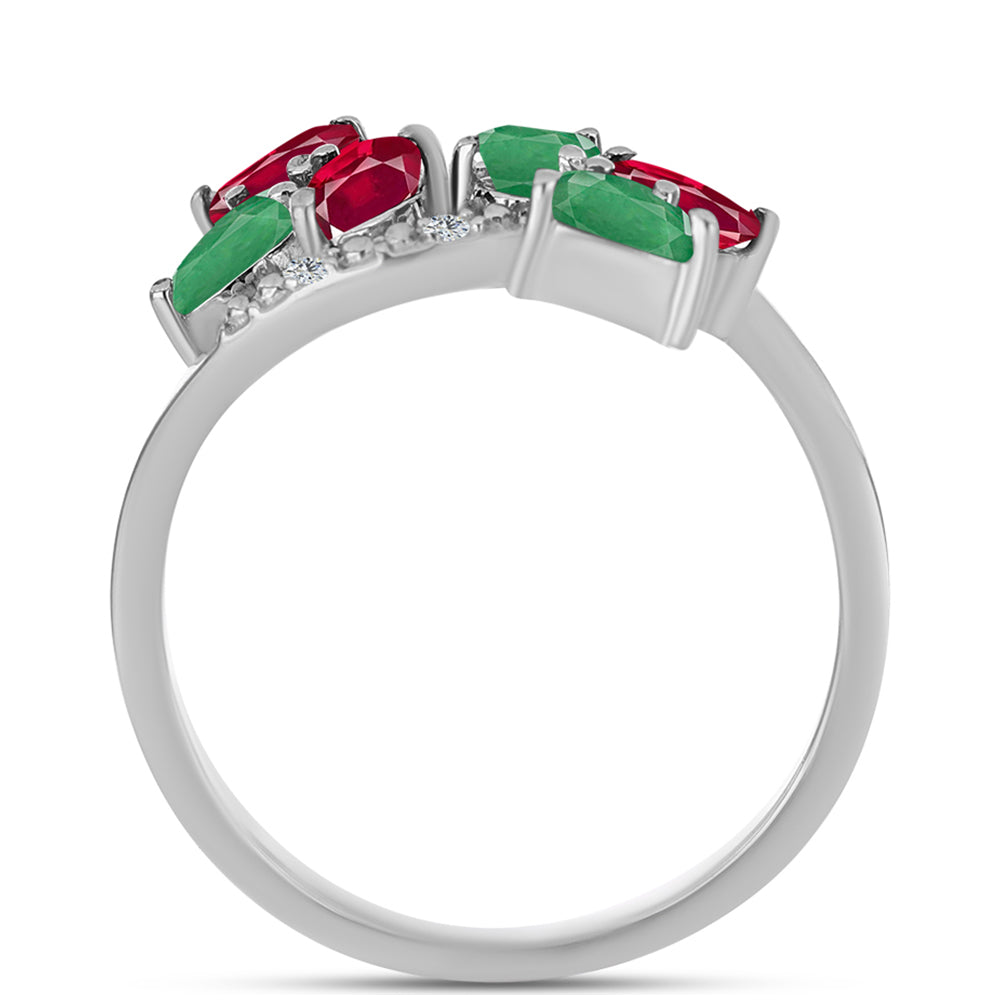 Stříbro 925/1000 - Prsten s Madagaskarským Rubínem a Brazilským Smaragdem - Karátové číslo: 1.65. přibližná hmotnost: 3.12 gramů