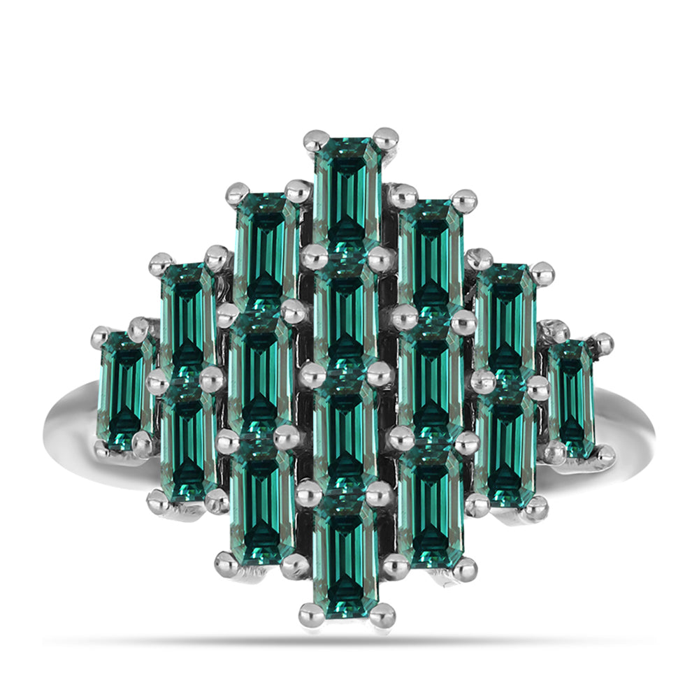 Stříbro 925/1000 Prsten s Zelenkavý mořsky modrý Moissanitem - Karátové číslo: 1.83. přibližná hmotnost: 4.29 gramů 1 