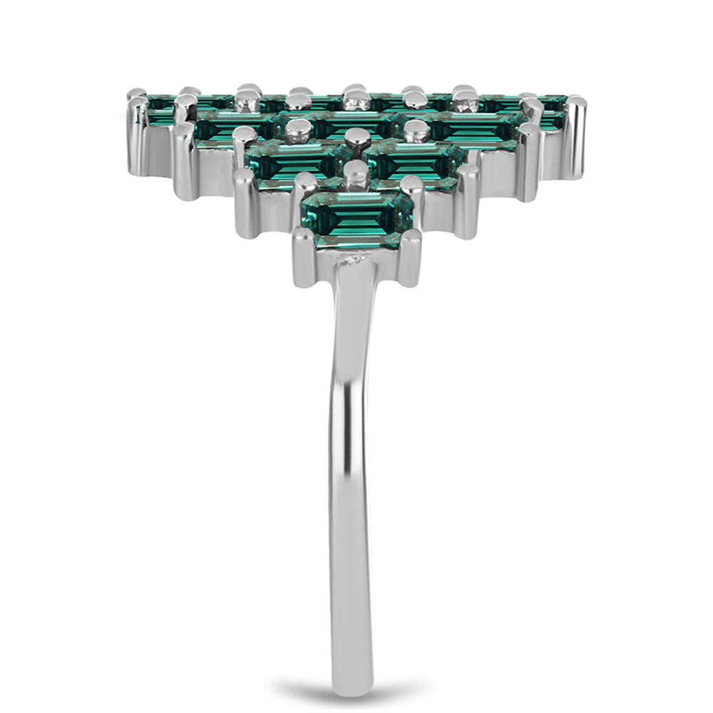 Stříbro 925/1000 Prsten s Zelenkavý mořsky modrý Moissanitem - Karátové číslo: 1.83. přibližná hmotnost: 4.29 gramů