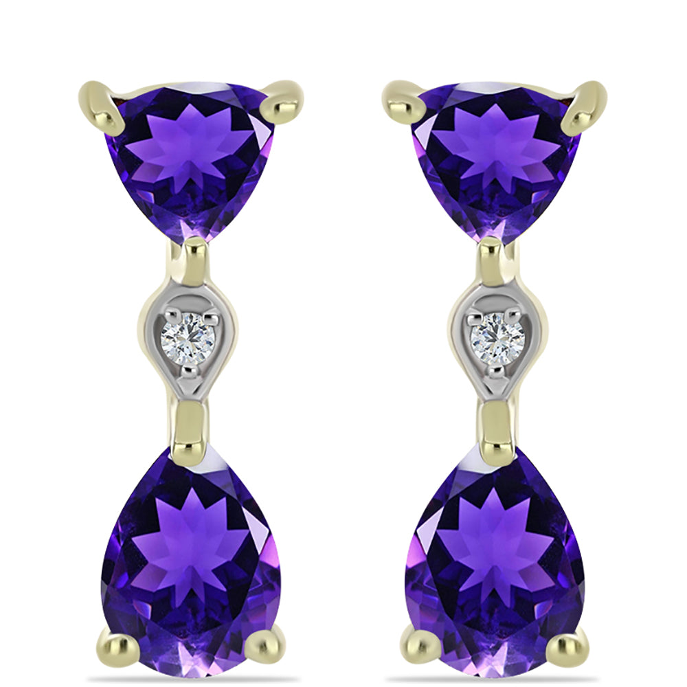 Pozlacené Stříbro 925/1000 - Náušnice s Marockým Ametystem a Bílým Topazem - Karátové číslo: 2.13. přibližná hmotnost: 3.43 gramů 1 