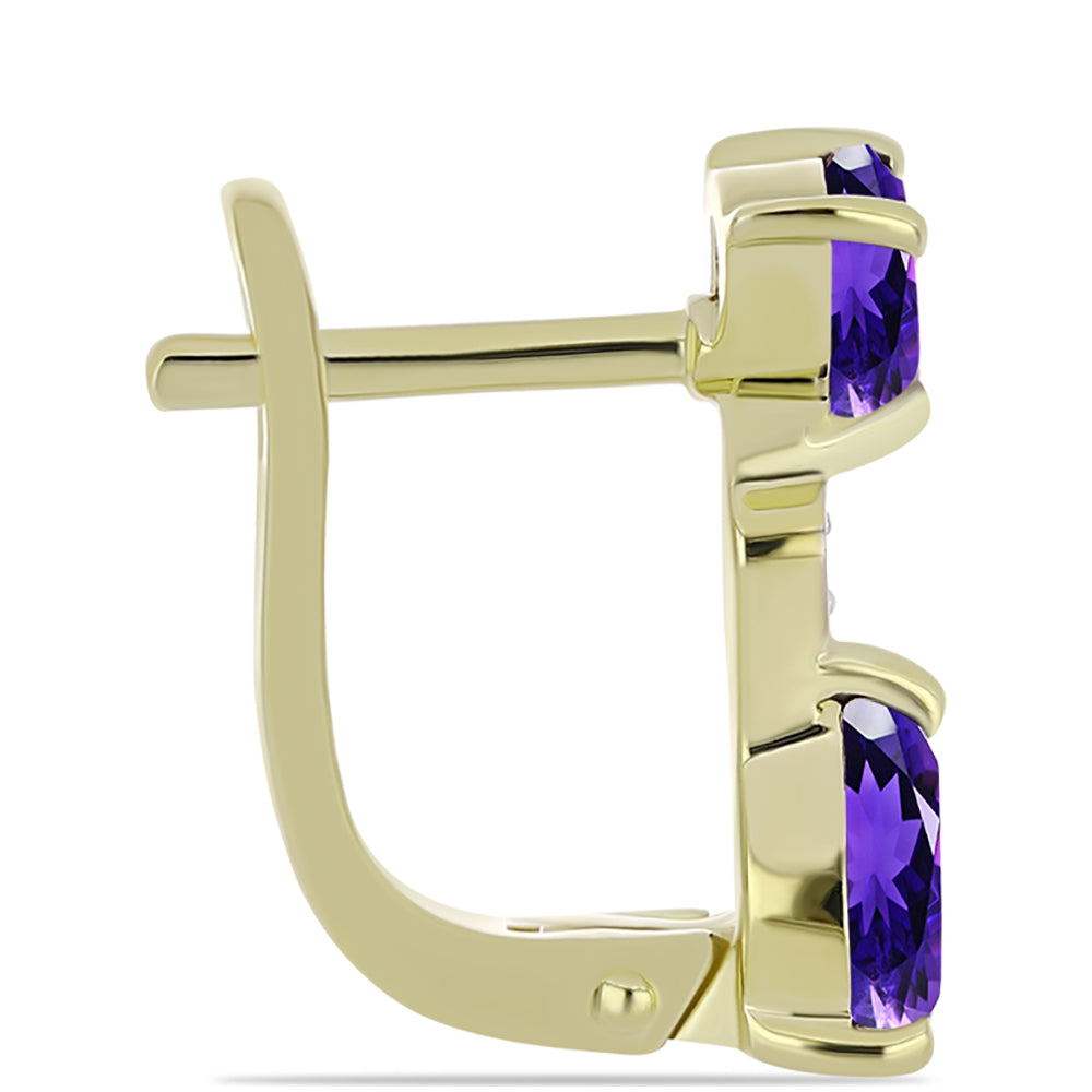 Pozlacené Stříbro 925/1000 - Náušnice s Marockým Ametystem a Bílým Topazem - Karátové číslo: 2.13. přibližná hmotnost: 3.43 gramů 2 