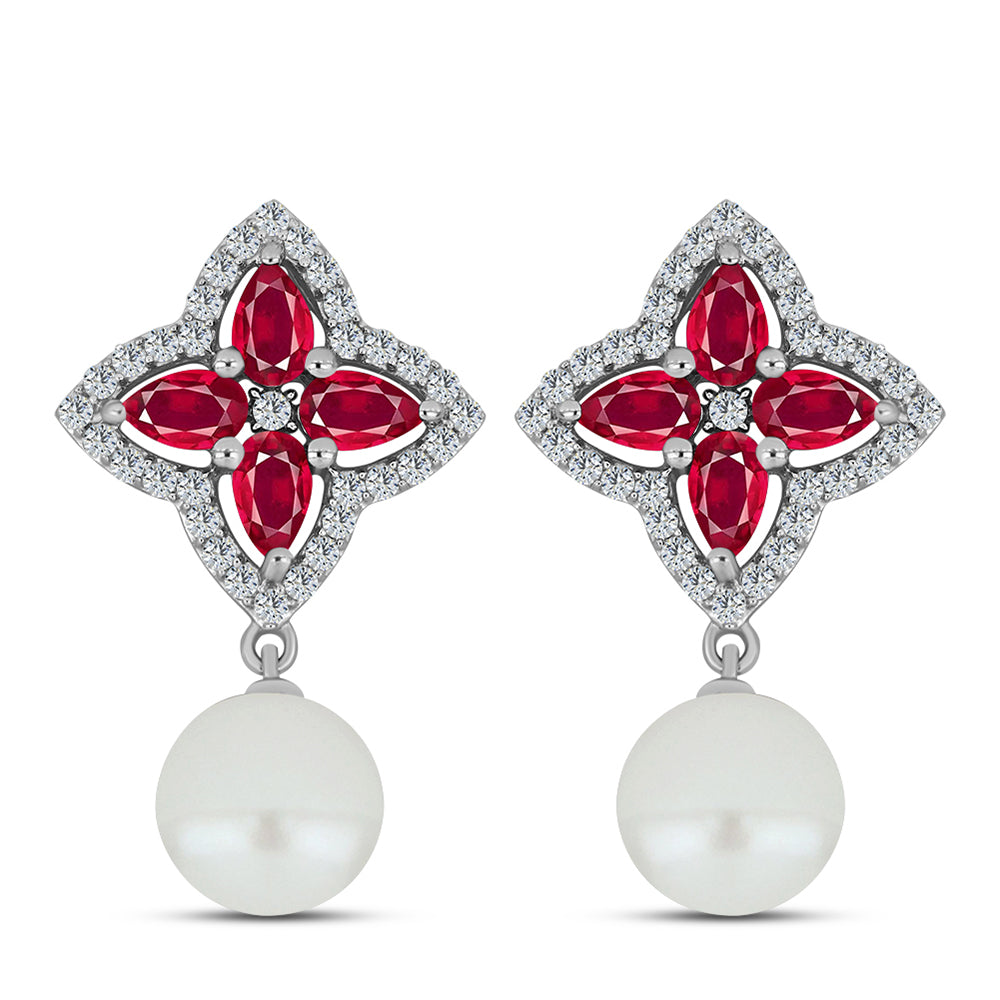 Stříbro 925/1000 - Přívěsek s Madagaskarským Rubínem a Bílou Sladkovodní Perlou - Karátové číslo: 6.27. přibližná hmotnost: 2.78 gramů 1 