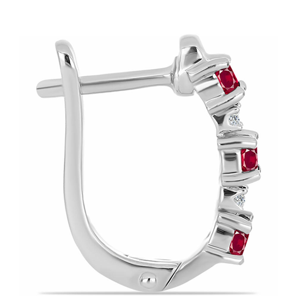 Stříbro 925/1000 - Náušnice s Madagaskarským Rubínem a Bílým Topazem - Karátové číslo: 1.01. přibližná hmotnost: 3.82 gramů 2 