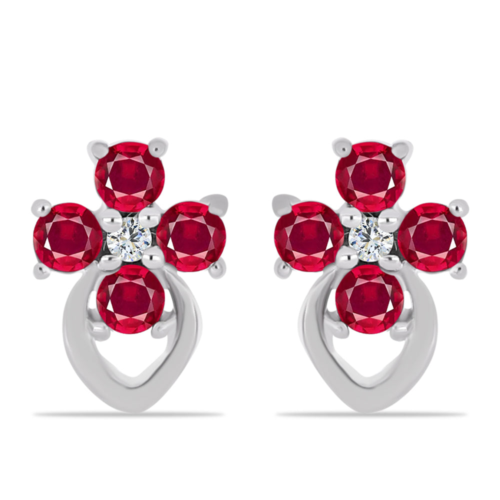 Stříbro 925/1000 - Náušnice s Madagaskarským Rubínem a Bílým Topazem - Karátové číslo: 0.47. přibližná hmotnost: 1.28 gramů 1 