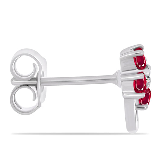 Stříbrné Náušnice s Madagaskarským Rubínem a Bílým Topazem