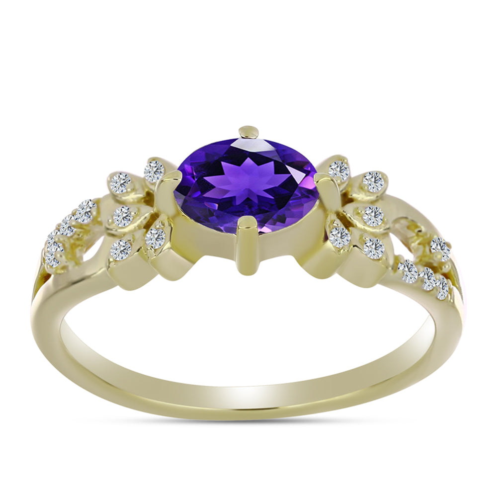 Pozlacené stříbro 925/1000 Prsten s Marockým Ametystem a Bílým Topazem - Karátové číslo: 0.92. přibližná hmotnost: 3.24 gramů