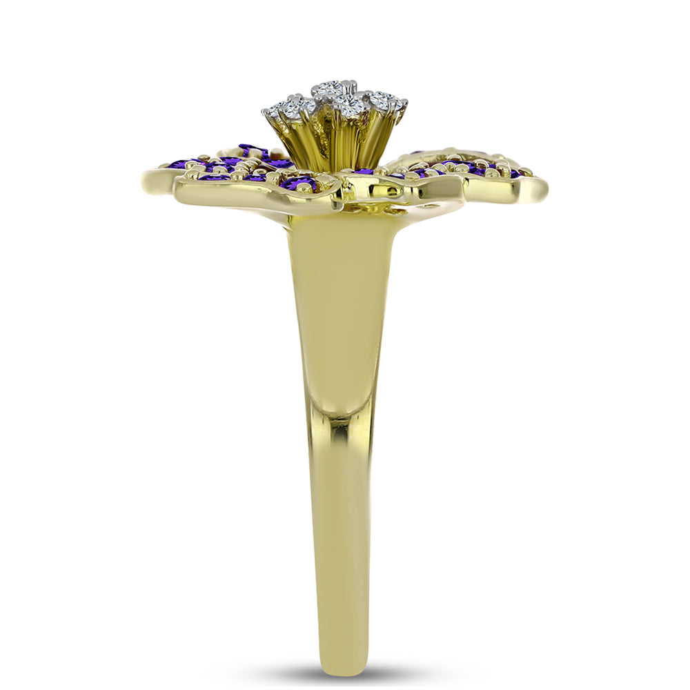 Pozlacené stříbro 925/1000 Prsten s Marockým Ametystem a Bílým Topazem - Karátové číslo: 1.38. přibližná hmotnost: 5.63 gramů 4 