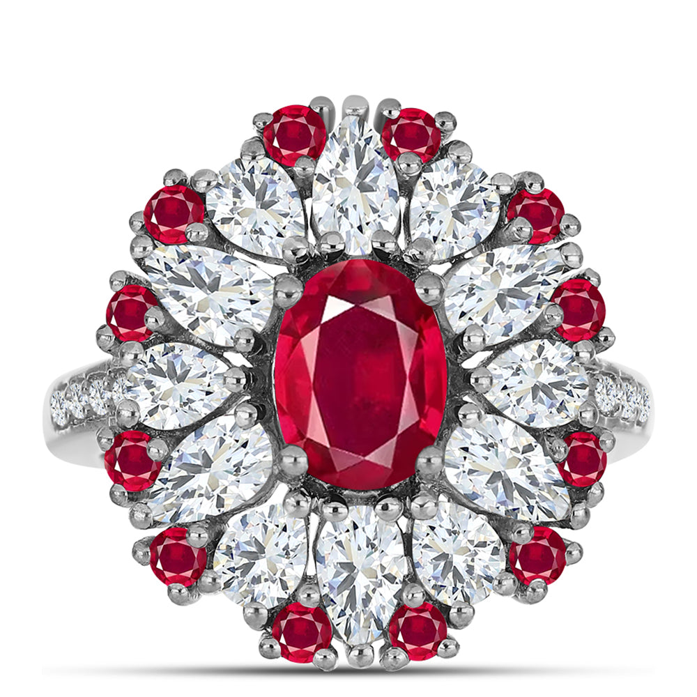 Stříbrný Prsten s Madagaskarským Rubínem a Bílým Topazem 1 