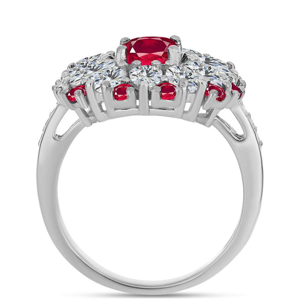 Stříbrný Prsten s Madagaskarským Rubínem a Bílým Topazem