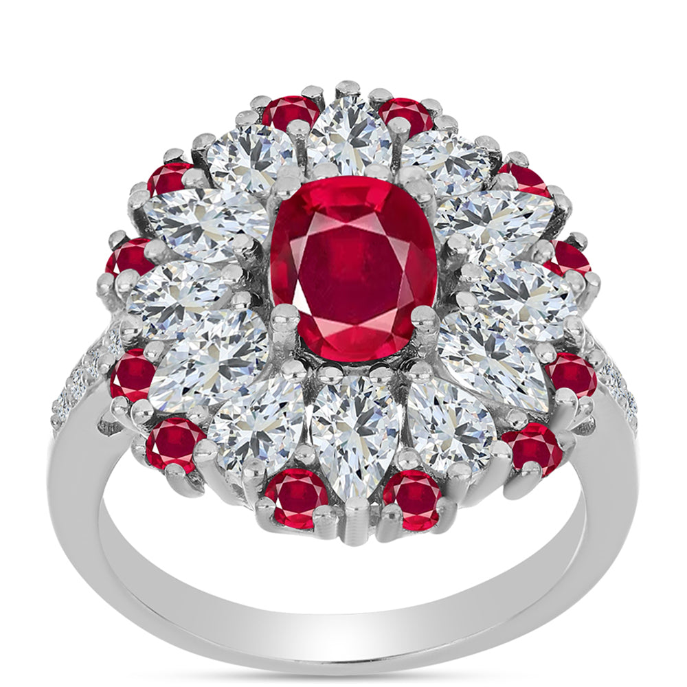 Stříbrný Prsten s Madagaskarským Rubínem a Bílým Topazem