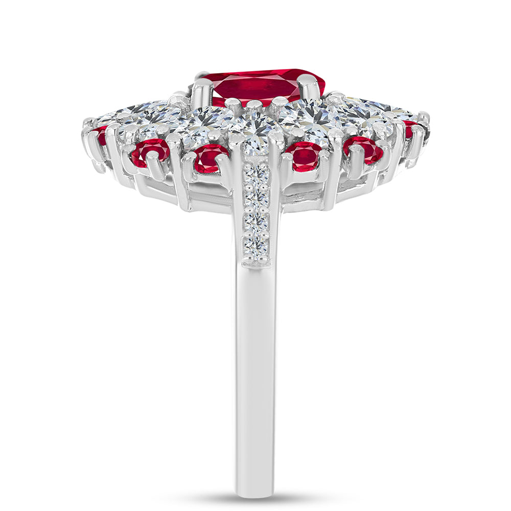 Stříbrný Prsten s Madagaskarským Rubínem a Bílým Topazem