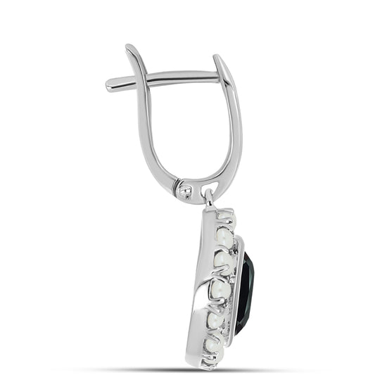 Stříbro 925/1000 Náušnice s Obsidiánem a Bílou Sladkovodní Perlou - Karátové číslo: 4.69. přibližná hmotnost: 5.85 gramů