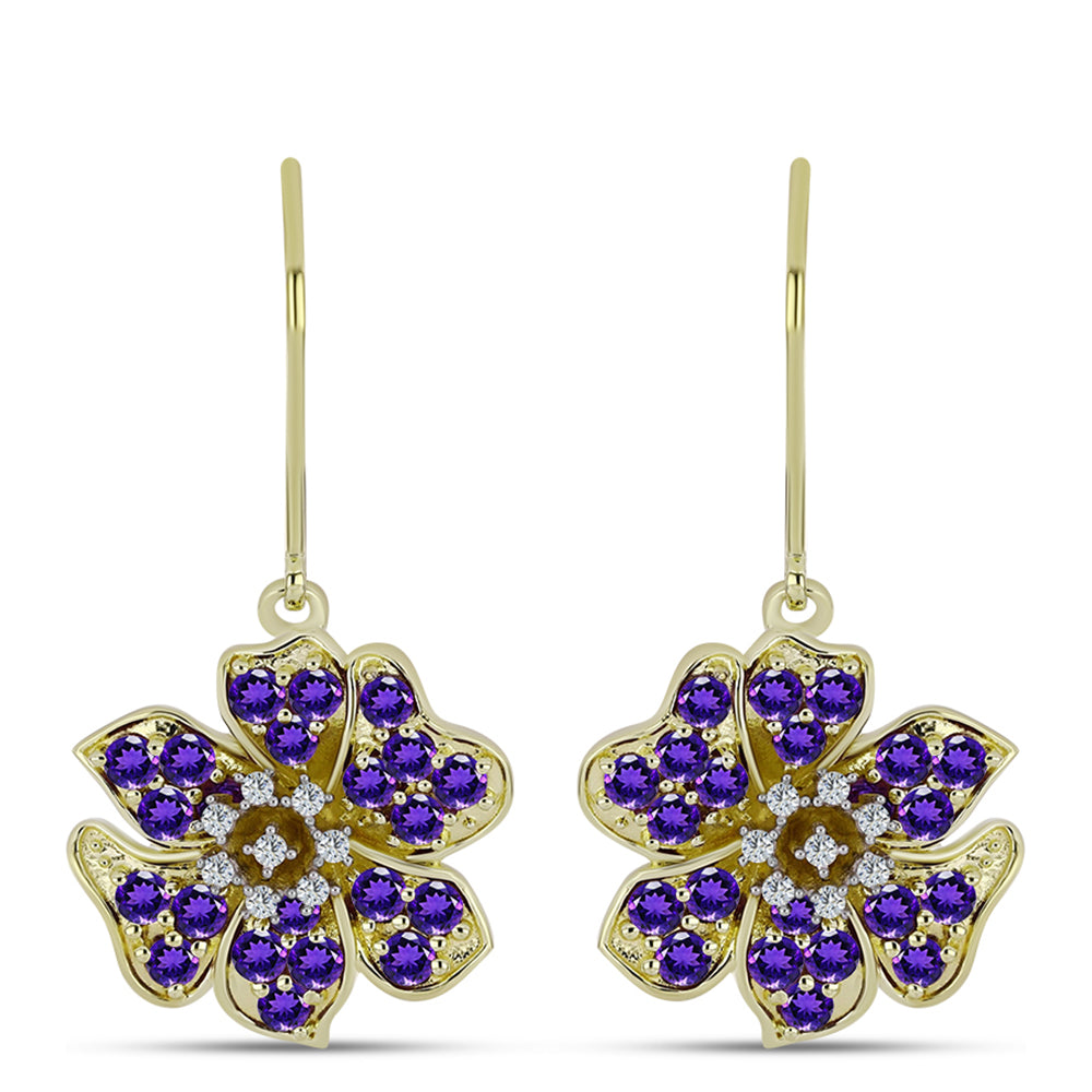 Pozlacené stříbro 925/1000 Náušnice s Marockým Ametystem a Bílým Topazem - Karátové číslo: 1.9. přibližná hmotnost: 5.81 gramů