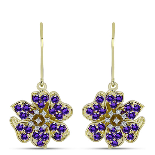 Pozlacené stříbro 925/1000 Náušnice s Marockým Ametystem a Bílým Topazem - Karátové číslo: 1.9. přibližná hmotnost: 5.81 gramů