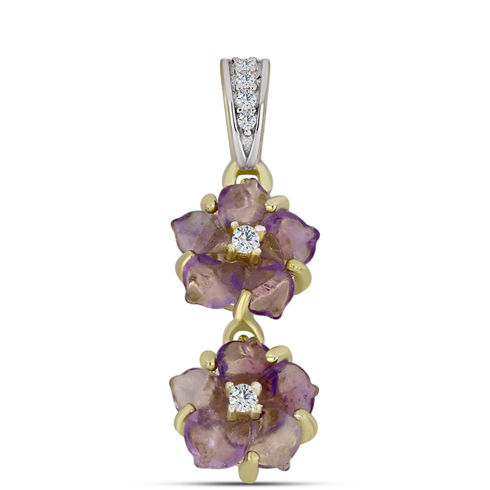 Pozlacené stříbro 925/1000 Přívěsek s Marockým Ametystem a Brazilským Ametystem - Karátové číslo: 1.18. přibližná hmotnost: 1.48 gramů 1 
