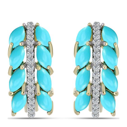 Pozlacené Stříbrné Náušnice s Tyrkysem Sleeping Beauty a Bílým Topazem