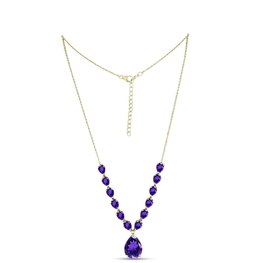 Pozlacené Stříbro 925/1000 - Náhrdelník s Marockým Ametystem - Karátové číslo: 14.61. přibližná hmotnost: 9.94 gramů
