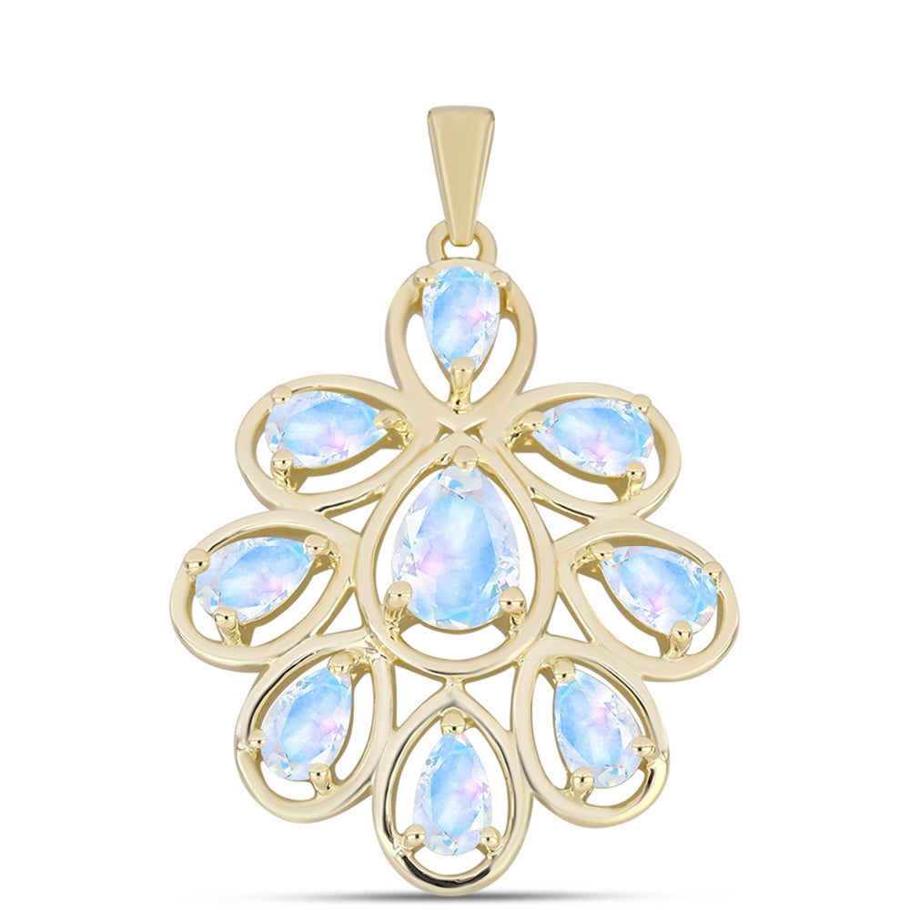 Pozlacené stříbro 925/1000 Přívěsek s Duhovým Měsíčním Kamenem - Karátové číslo: 2.43. přibližná hmotnost: 3.38 gramů